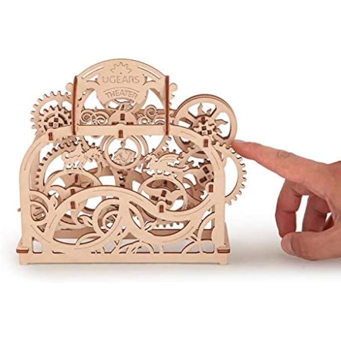 MADE IN EUROPE, 3D WOODEN PUZZLE THEATRE, MECHANICAL MODEL KIT WITH 70 PARTS, DIY SELF-ASSEMBLY WOODCRAFT CONSTRUCTION TOY, PERFECT FOR GIFTING, NO GLUE NEEDED, BROWN, UGR-70002 - Image 3